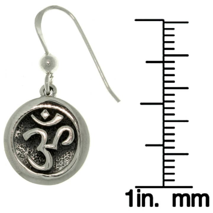 Silver Insanity – wholesale Dangle earrings – OM or Aum Hindu Yoga Symbol Sterling Silver Round Hook Earrings3