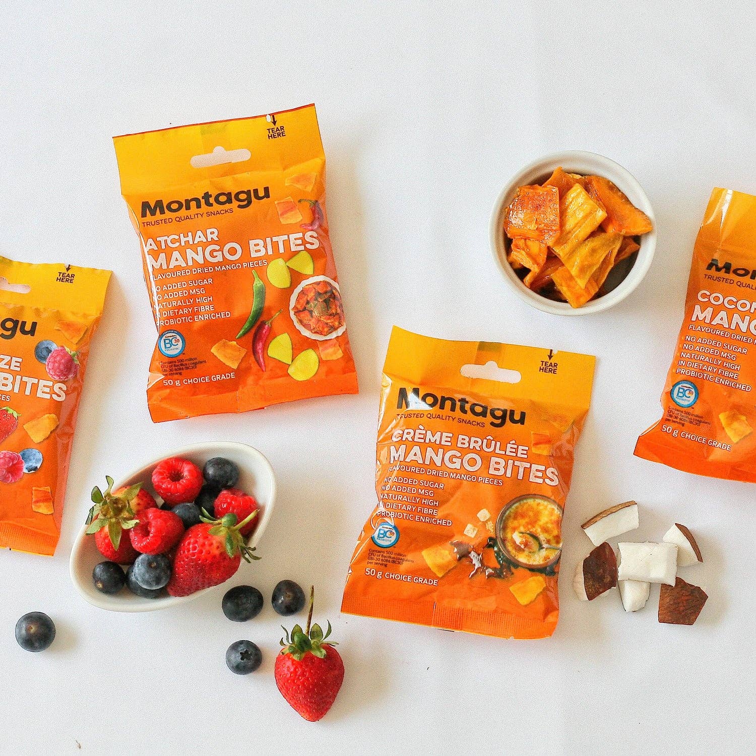 Mahdina - Venta al por mayor Fruta deshidratada - Montagu: Mango Bites sabor Crème Brûlée, (10 x 50 g)7