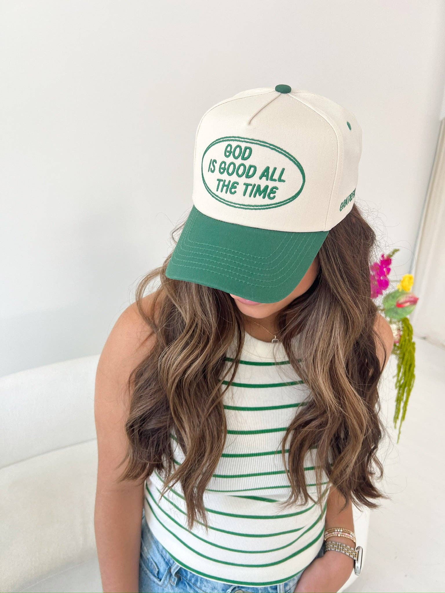 KENZKUSTOMZ - Wholesale Trucker Hat - Women's - God is Good - Green Vintage Trucker Hat6