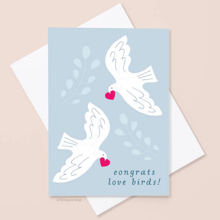 Lovebirds Wedding Card for wholesale by Fly Like Paper Design