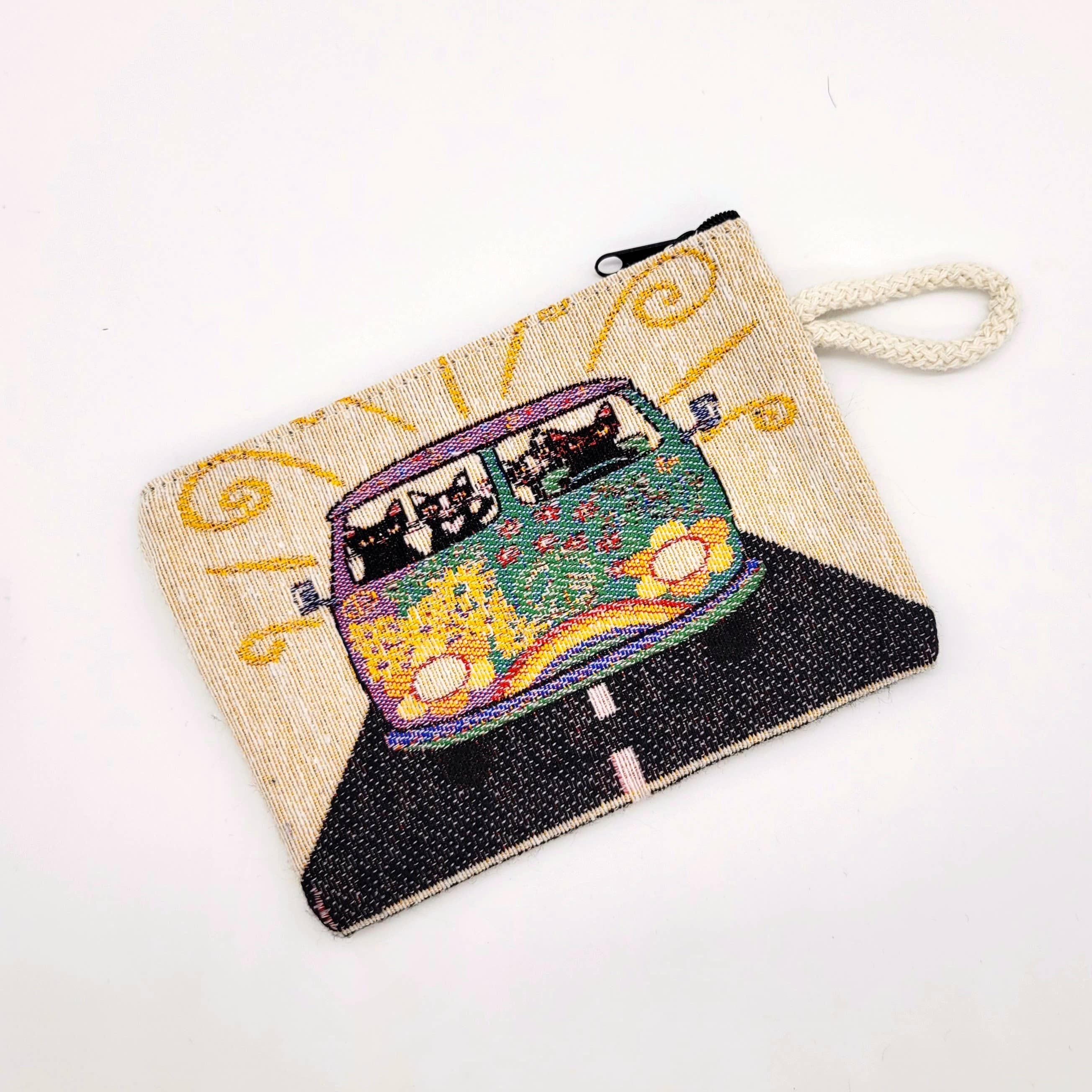 Eclectic Woodchuck – Engroshandel Møntpung - Dame – Lynlås lukket pose vævet bomuldsgobelinstof - kattemønstre5