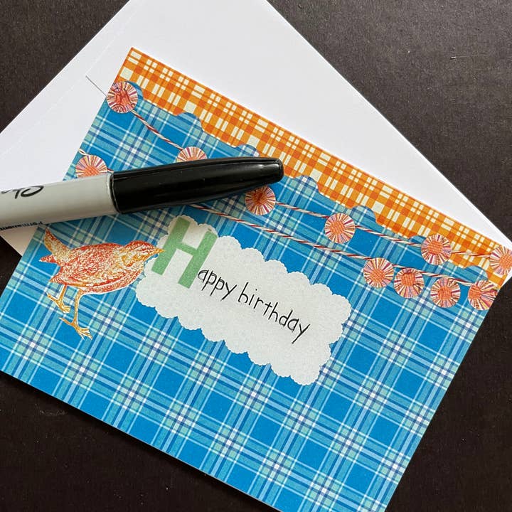 Blue Plaid Happy Birthday Note Card(s) for wholesale by ZouZou's Basement