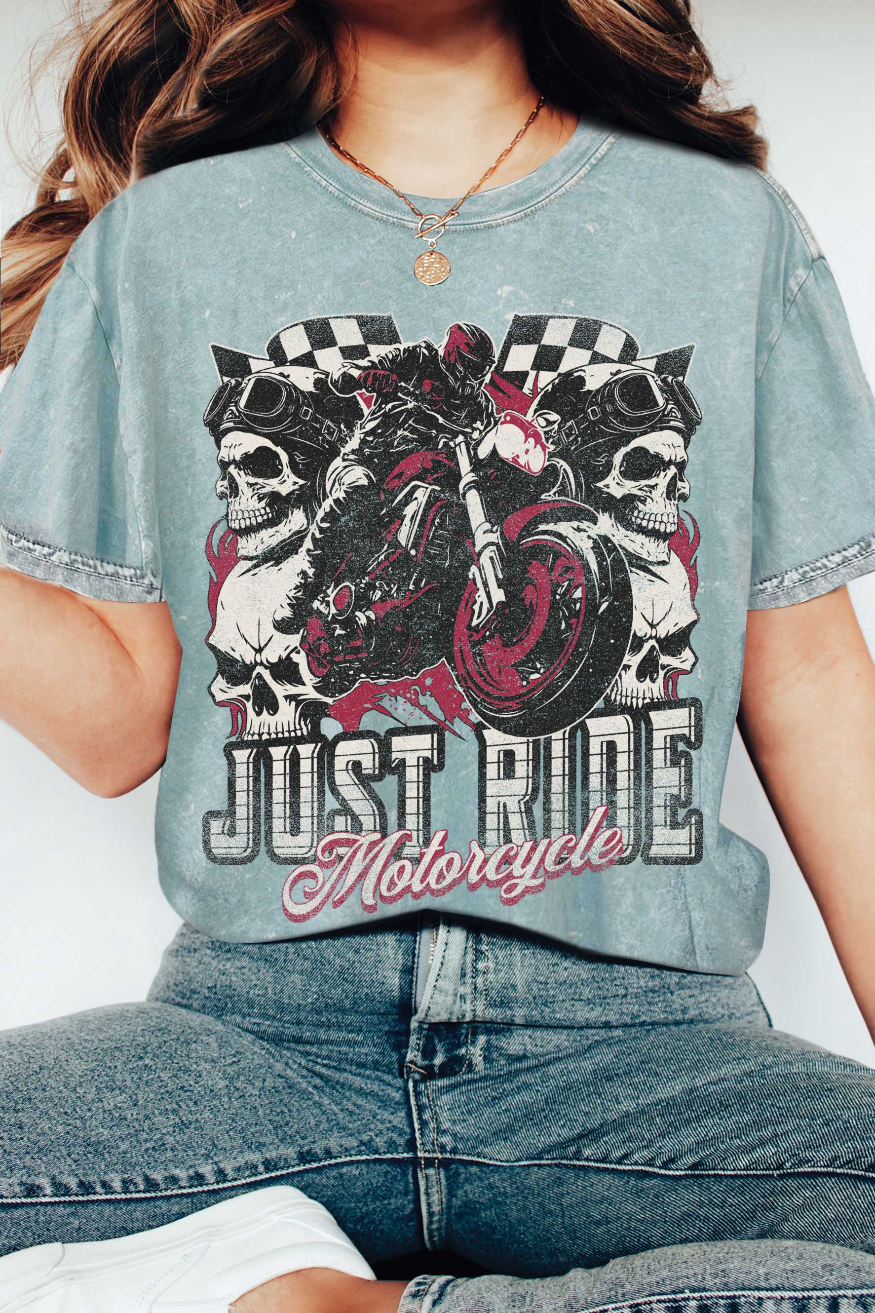 Rustee Clothing – Engroshandel T-shirt med print - Dame – BARE RIDE KRANIET MOTORCYKEL MINERALSKE GRAFISKE TSHIRTS6