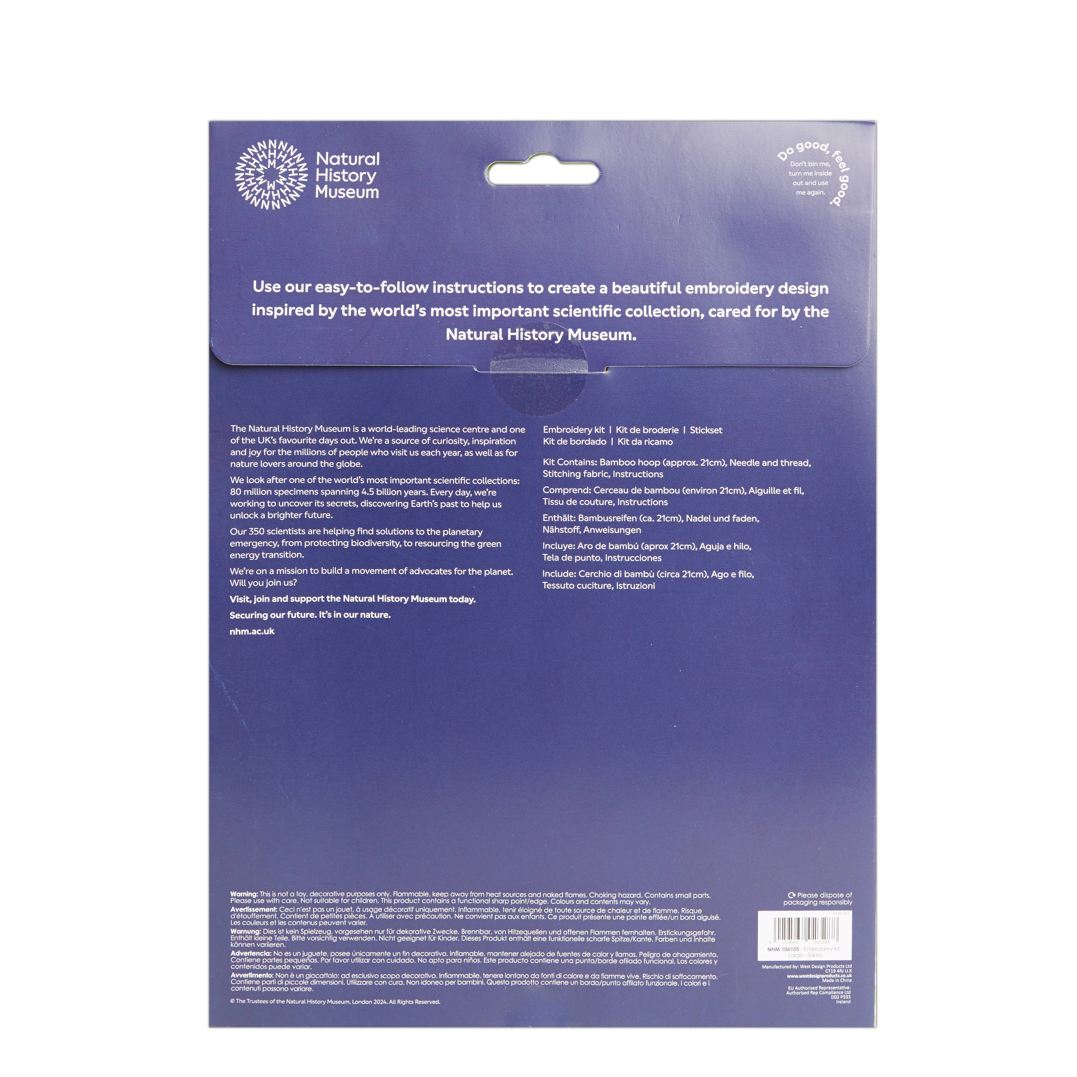 West Design Products - Wholesale Embroidery/Cross Stitch Supplies - Natural History Museum Embroidery Hoop Kit, Siskins 8"1