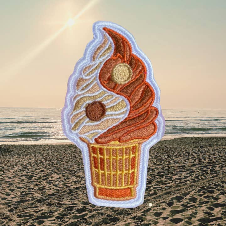 Love Your Mama Studios - Wholesale Patch - Yin Yang Ice Cream Cone Embroidered Iron On Patch0