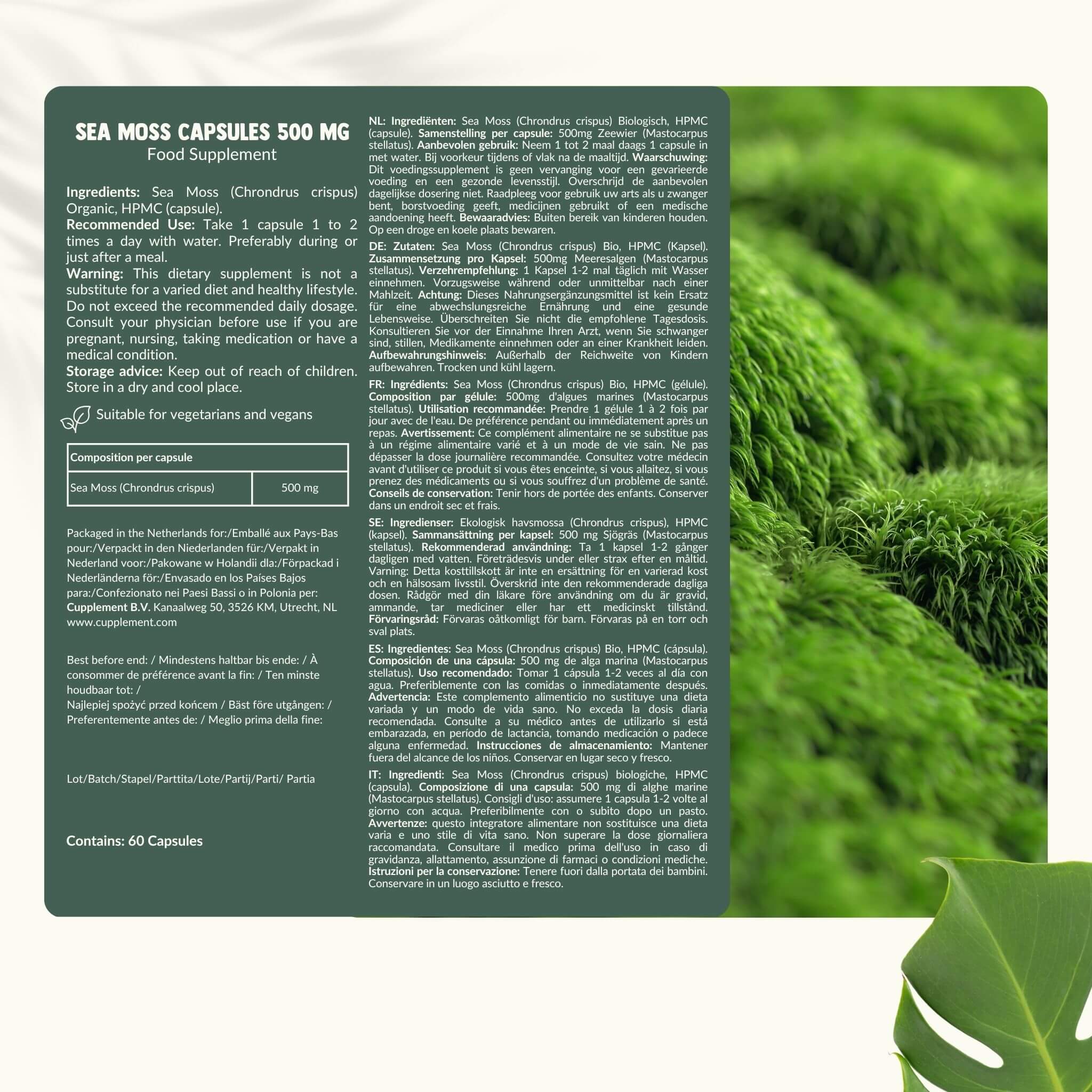 Cupplement b.v. - Wholesale Voedingssupplement/vitamine - Zeemos Capsules 500 mg Biologisch 60 Capsules6