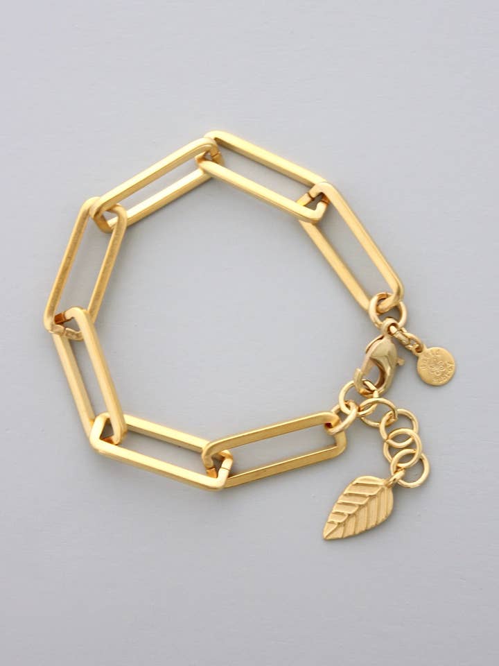 Pulseira de corrente de elos de papel DORB20 em ouro mate 18k por atacado de David Aubrey Jewelry