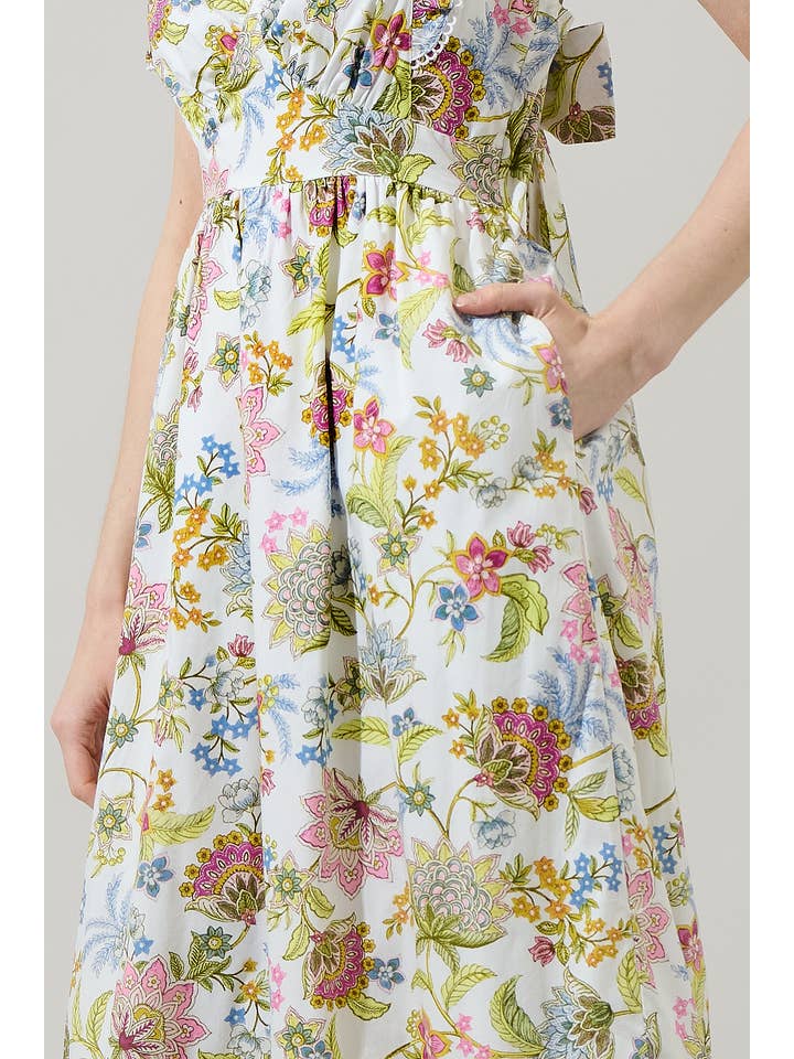 PINK GREEN BLUE Pany Floral Mawar Ruffle Maxi Dress for wholesale on Faire7