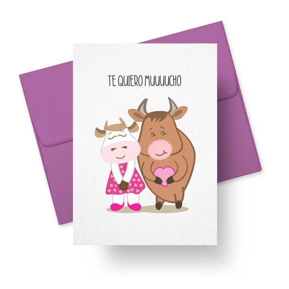 Te Quiero Muuucho Cow Love Spanish Card for wholesale by Paper Tacos®