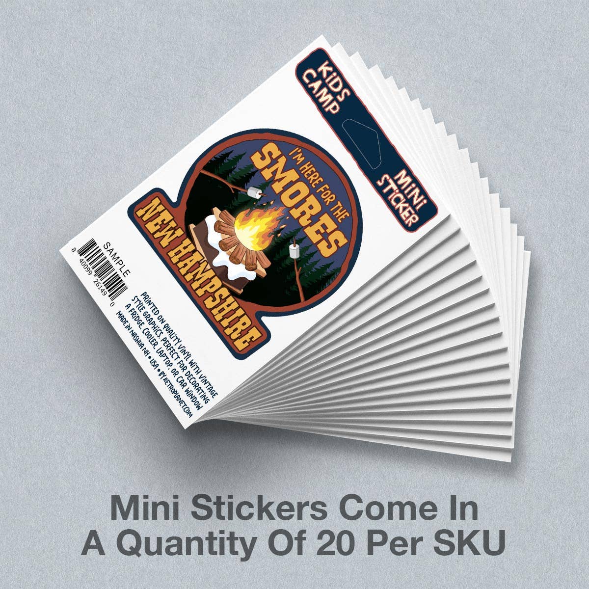 RetroPlanet – Großhandel Aufkleber für Telefon und Laptop – Kids Camp Here For Smores States Mini-Aufkleber, 20 ct1