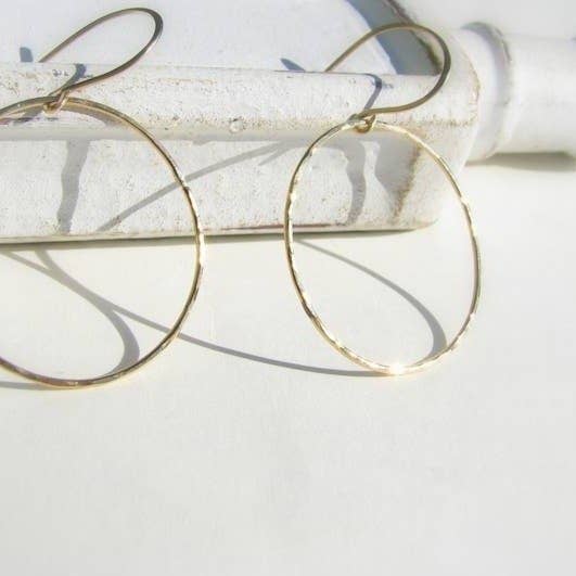 Sela+Sage - Wholesale Dangle Earrings - Hammered Open Circle Earrings, Large