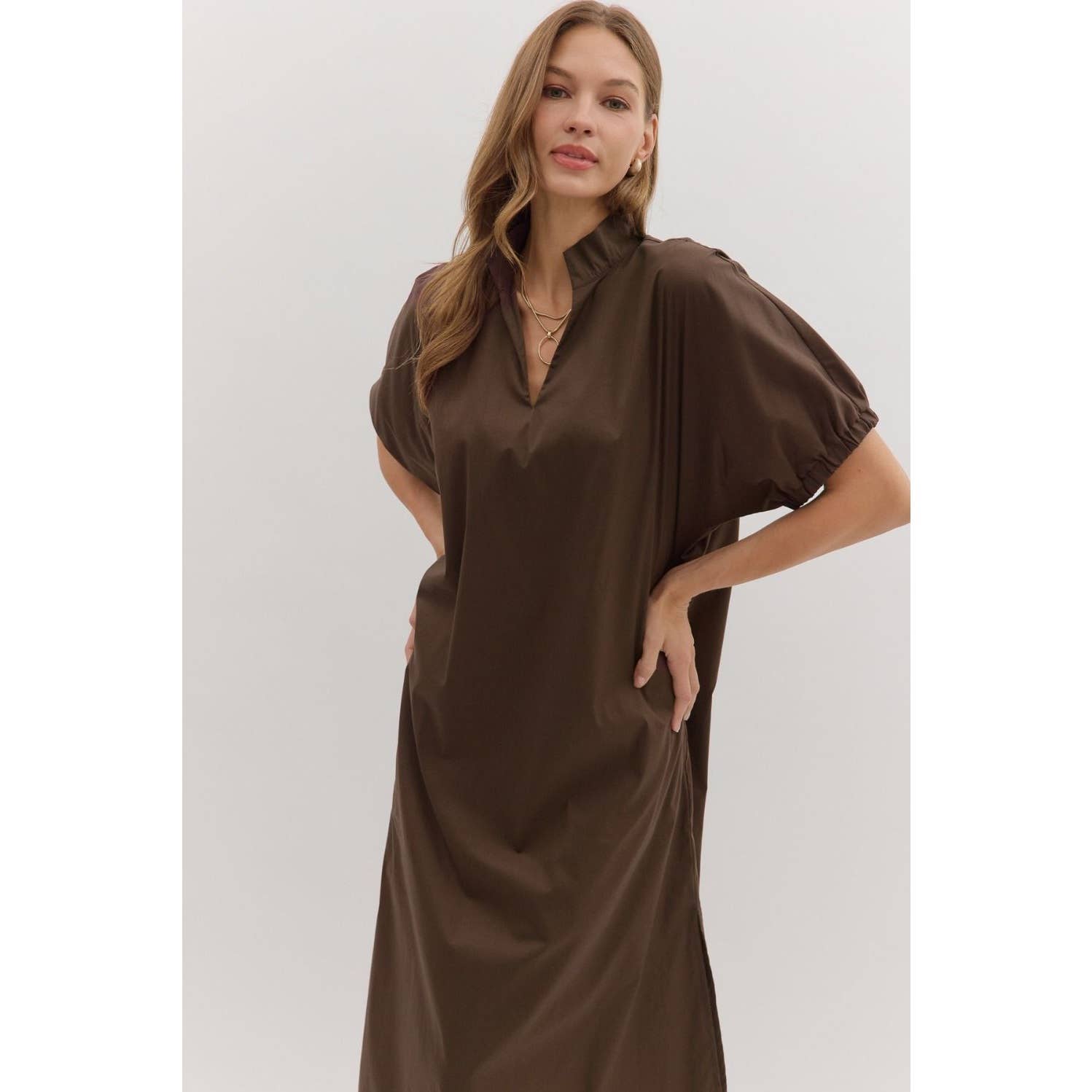STYLE USA - Wholesale Dress - Women's - Solid short puff sleeve midi dress4