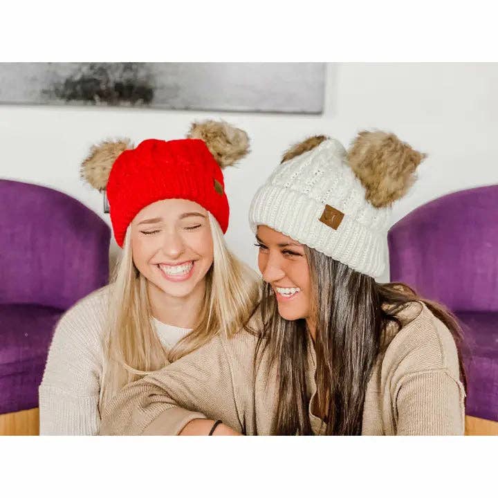 C.C Beanie - Wholesale Beanie - Women's - Cable Knit Double Pom Beanie HAT20555