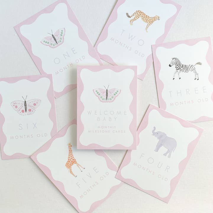 Pink Pastel Animal Milestone Cards for wholesale by Gloster Road Co.