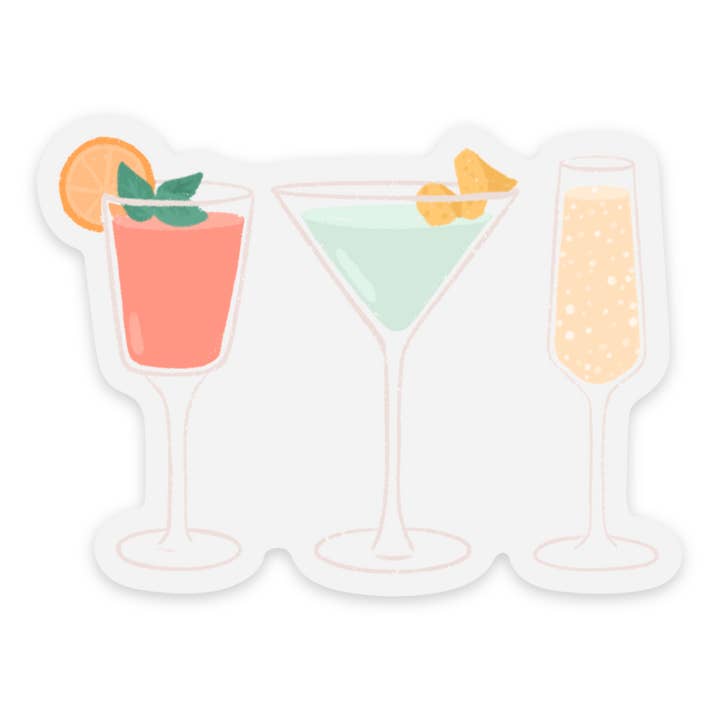 Clear Cocktail Trio Sticker, 2.8x2.09in for wholesale by Elyse Breanne Design