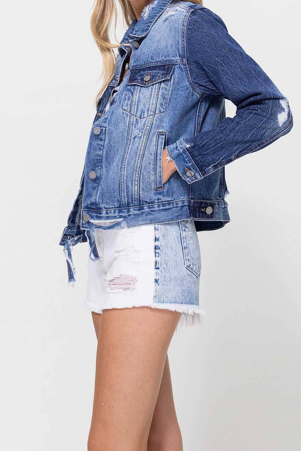 Lycklig KLASSISK JEANSJACKA V2745J MED KONTRASTERANDE KONTRAST för wholesale på Faire3