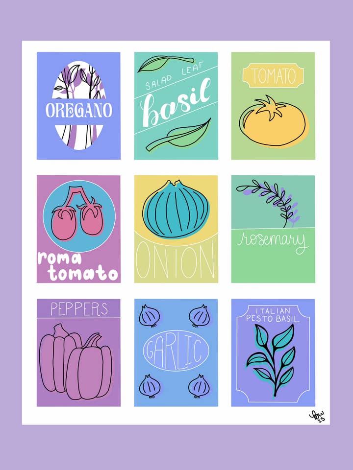 Pizza Garden Seed Packet Print for wholesale by Galaxy Brain Design