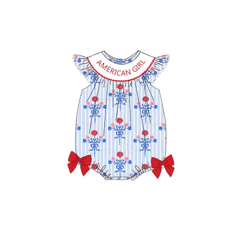 Auraquise - Wholesale Dress Set - Baby - Girls July 4th American Girl Smocked Custom Name Dress And Romper1