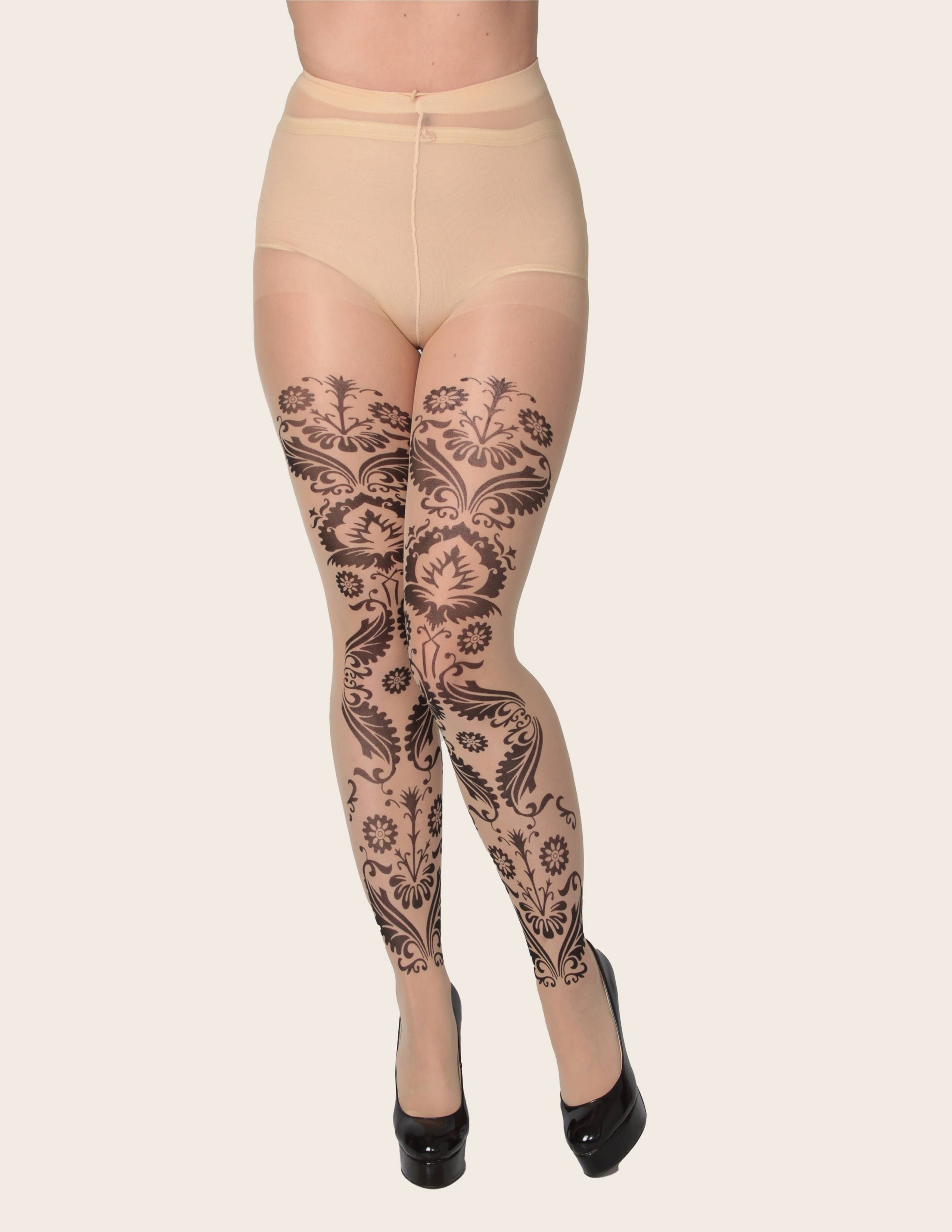 Isadora, Tipi toe, & James Fiallo - Wholesale Tights - Women's - Isadora Women Skin Tone Tattoo Fashion Tights B1