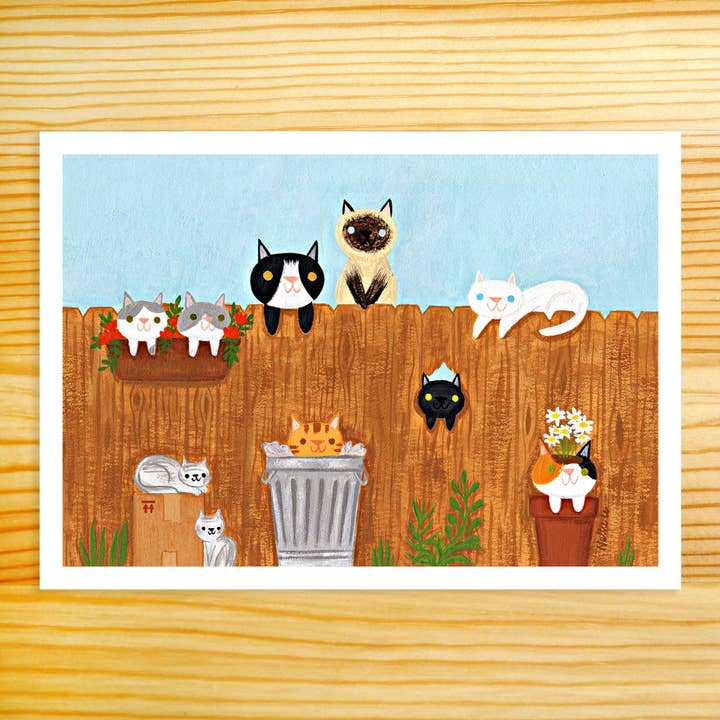 Neighborhood Cats 5x7in Art Print for wholesale by Nellie Le