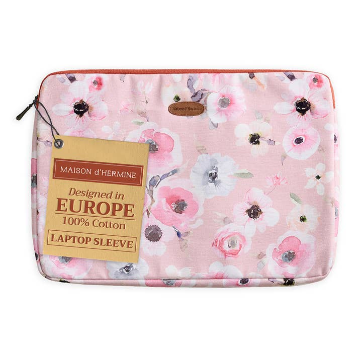 Laptop bag - Sleeve/Handle/Pocket - Romantic Poppy - Saumon for wholesale by Maison d'Hermine - Design in Every Thread
