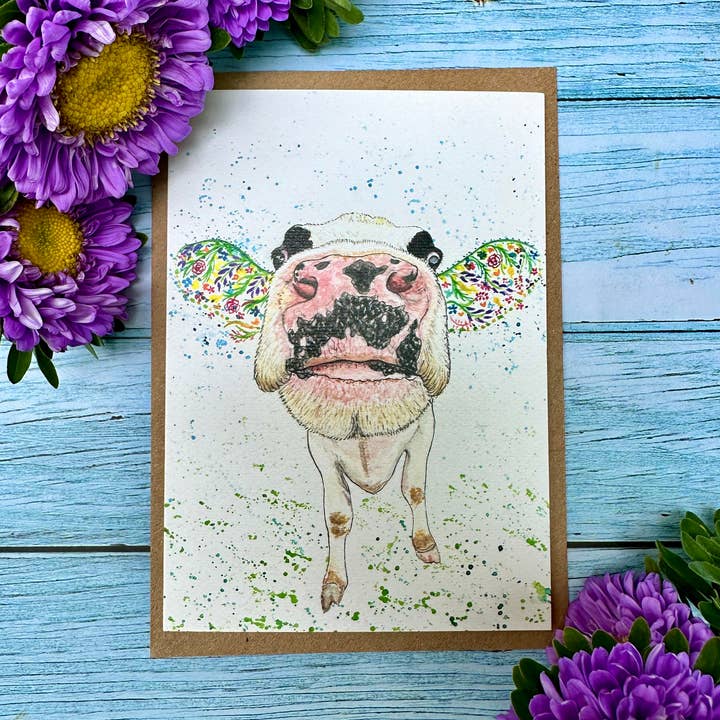 Dairy Cow Eco Friendly Card Colourful Greetings Cute Blank for wholesale by Jen Winnett Eco Artist