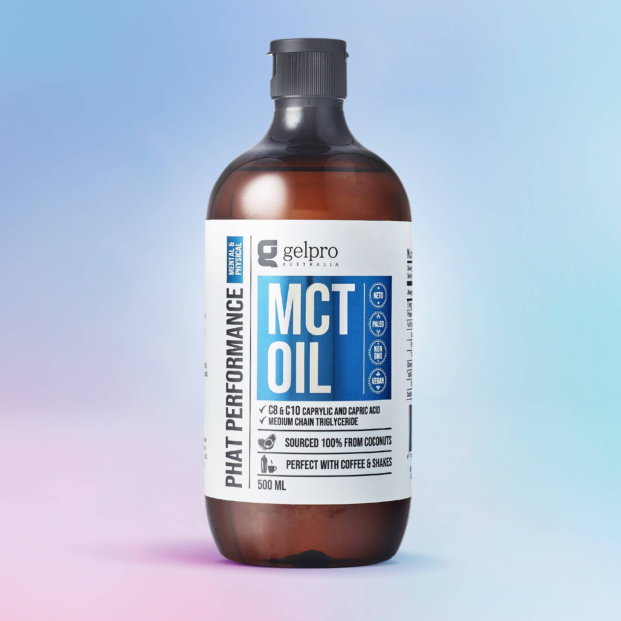 Gelpro Australia - Vente Huile de cuisson - Huile MCT C8 & C10 - Phat Performance 500 ml1