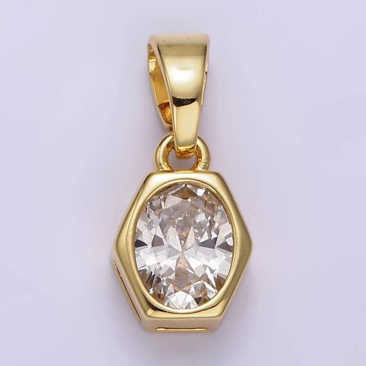 14K Gold Filled Clear CZ Oval Hexagonal Bezel Pendant | AA1102 for wholesale by Aim Eternal