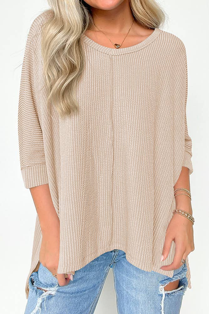 UNISHE - Vente Haut en maille – femme - Top texturé uni à manches chauve-souris à col en V ASJP09410