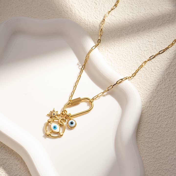 COSMOS - Wholesale Pendant/Charm Necklace - Gold stainless steel necklace with protective eye star1