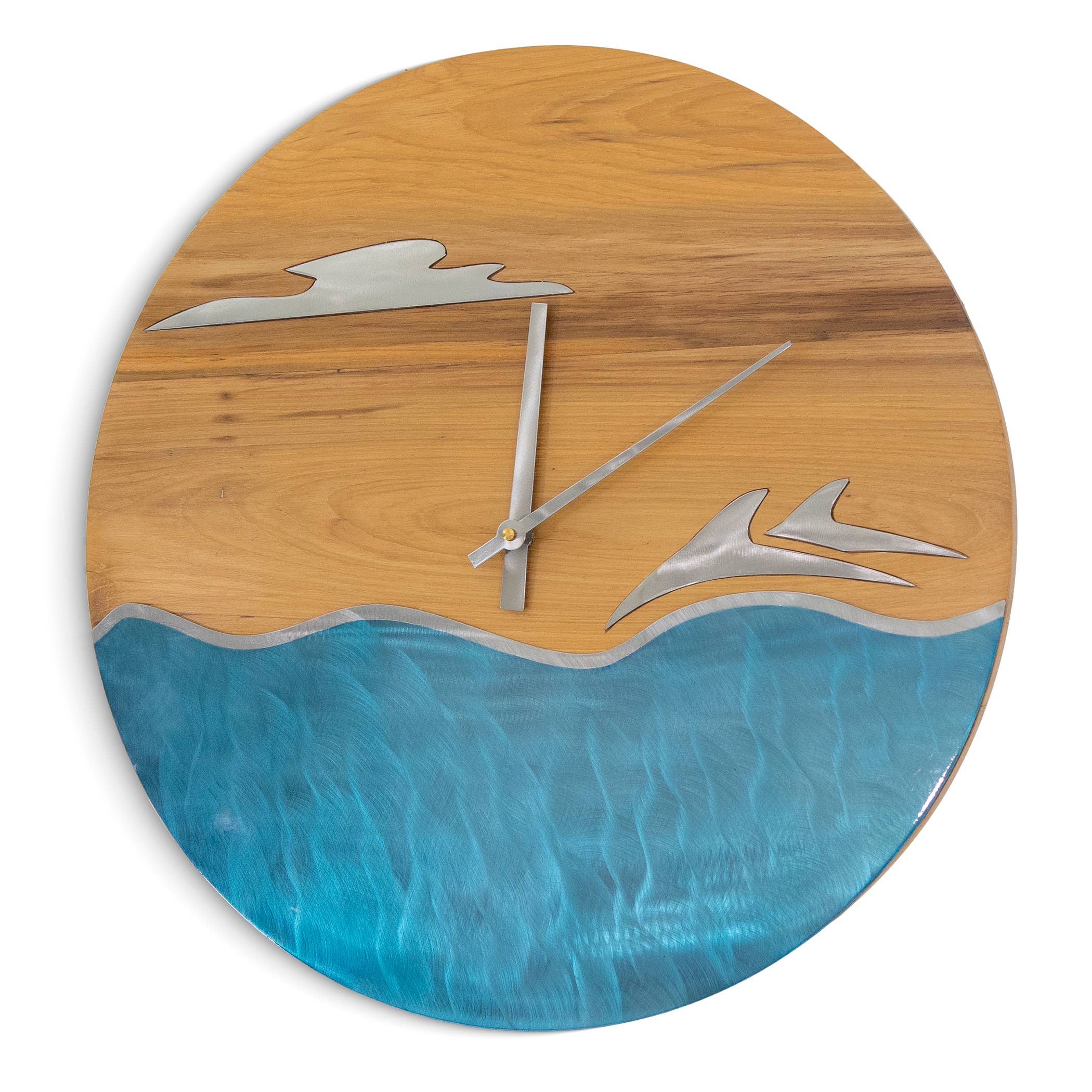 Copper Art - Wholesale Wall Accent - Ocean Clock II  (Dolphins / SS and Wood)1