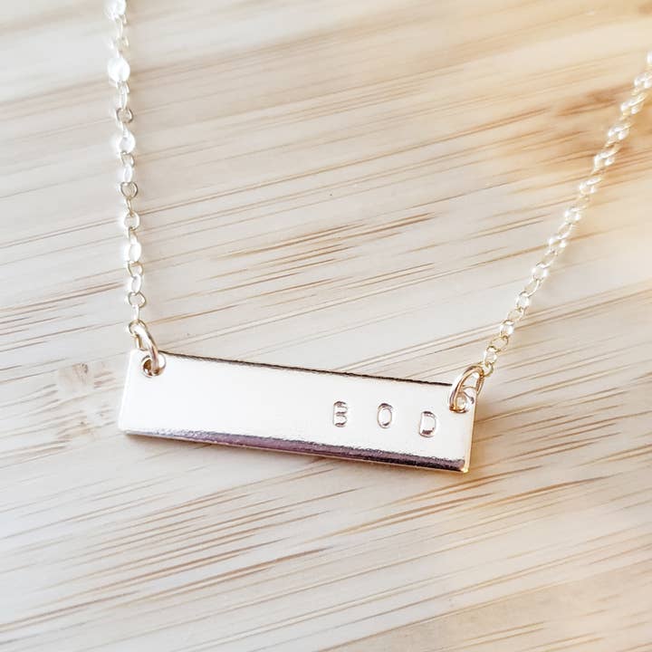 Gold Bar Initial Necklace in 14k gold filled for wholesale by Aden + Claire Jewelry