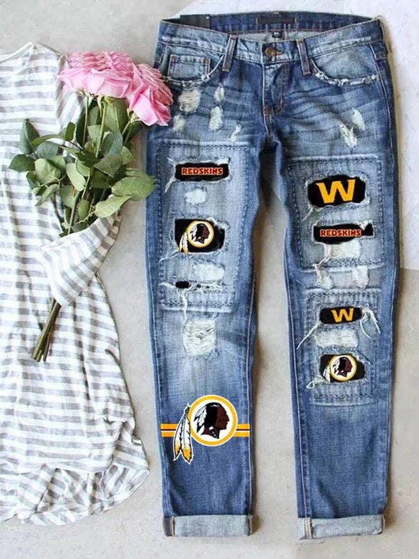 Women’s Game Day Ripped Straight Leg Jeans Casual Denim for wholesale by Suhkasana