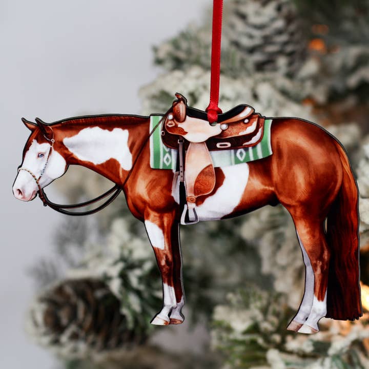 Chestnut Tobiano Western Pleasure Paint Horse Ornament Gift for wholesale by Classy Equine