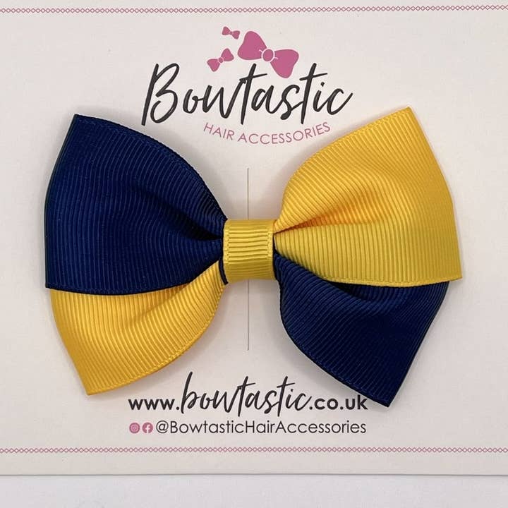 3.5 Inch Twist Bow - Navy & Yellow Gold for wholesale by Bowtastic Hair Accessories
