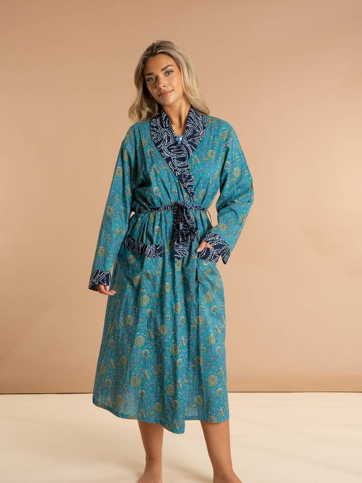 Peignoir en coton imprimé floral pour femme - Waterlily pour la vente par inara