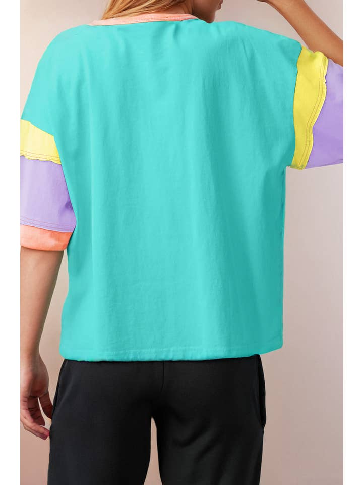 LA Society - Wholesale T-Shirt - Women's - Color Block Round Neck Half Sleeve Oversize Top