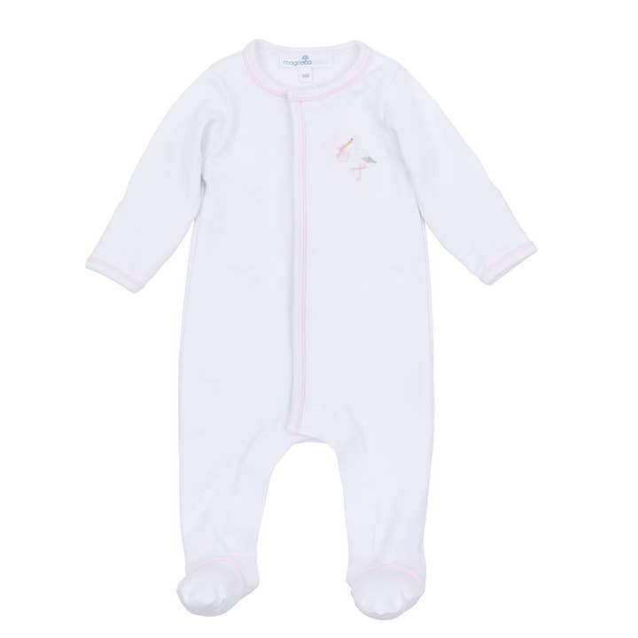 Vintage Stork Footie - Pink for wholesale by Magnolia Baby