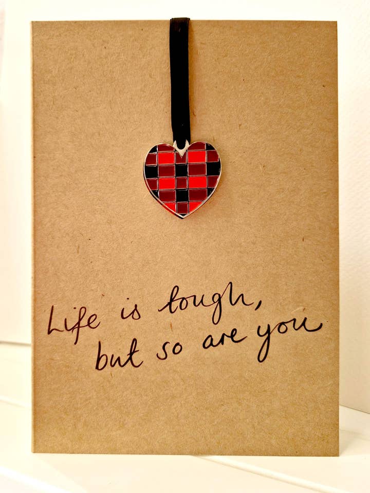 Tartan Heart Enamel Charm Life is Tough Card WWEC03a for wholesale by Wee Wishes