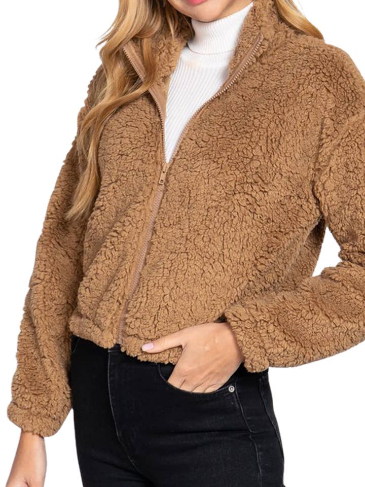 Chaqueta con cremallera de piel sintética y cuello alto de manga larga para venta al por mayor de Vanilla Monkey