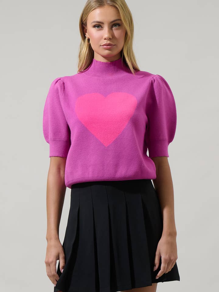 Sugarlips - Wholesale Knit Sweater - Women's - Russel Heart Puff Sleeve Sweater