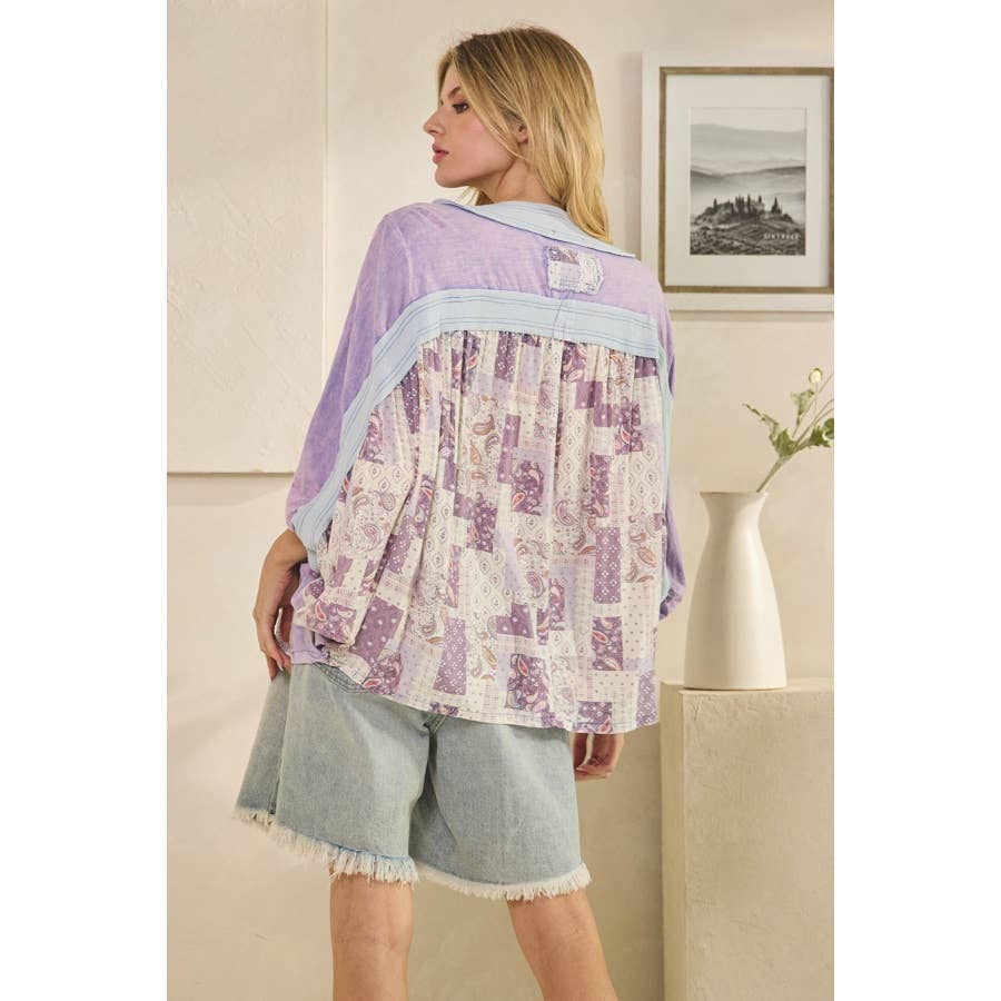 Oli&Hali - Wholesale Knit Top - Women's - WASHED RIB CROSSED PATCHWORK TOP24