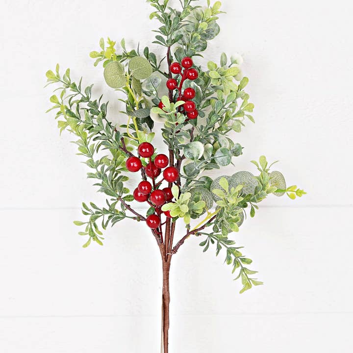 Holiday Depot Inc. - Wholesale Christmas Decoration - 30706- 20in Bush-Mix Eucalyptus with Red Berries-0