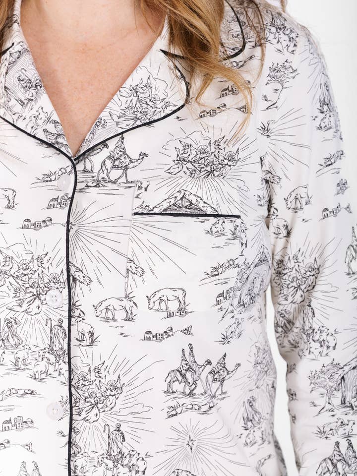 O Little Town of Bethlehem Womens Notch Collar PJ Set Cotton for wholesale by Holy Pals