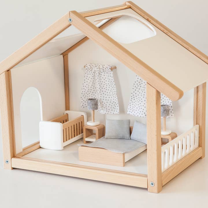 Small Wooden Dollhouse with Bedroom Furniture for wholesale by ODEAS