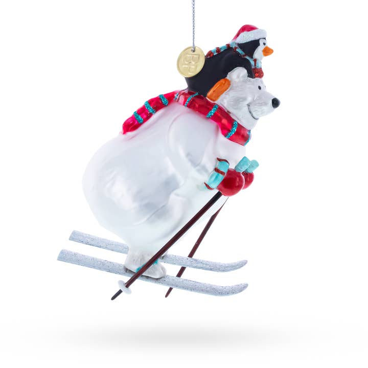 BestPysanky - Venta al por mayor Adornos - Oso polar esquiando con adorno de cristal con pingüino