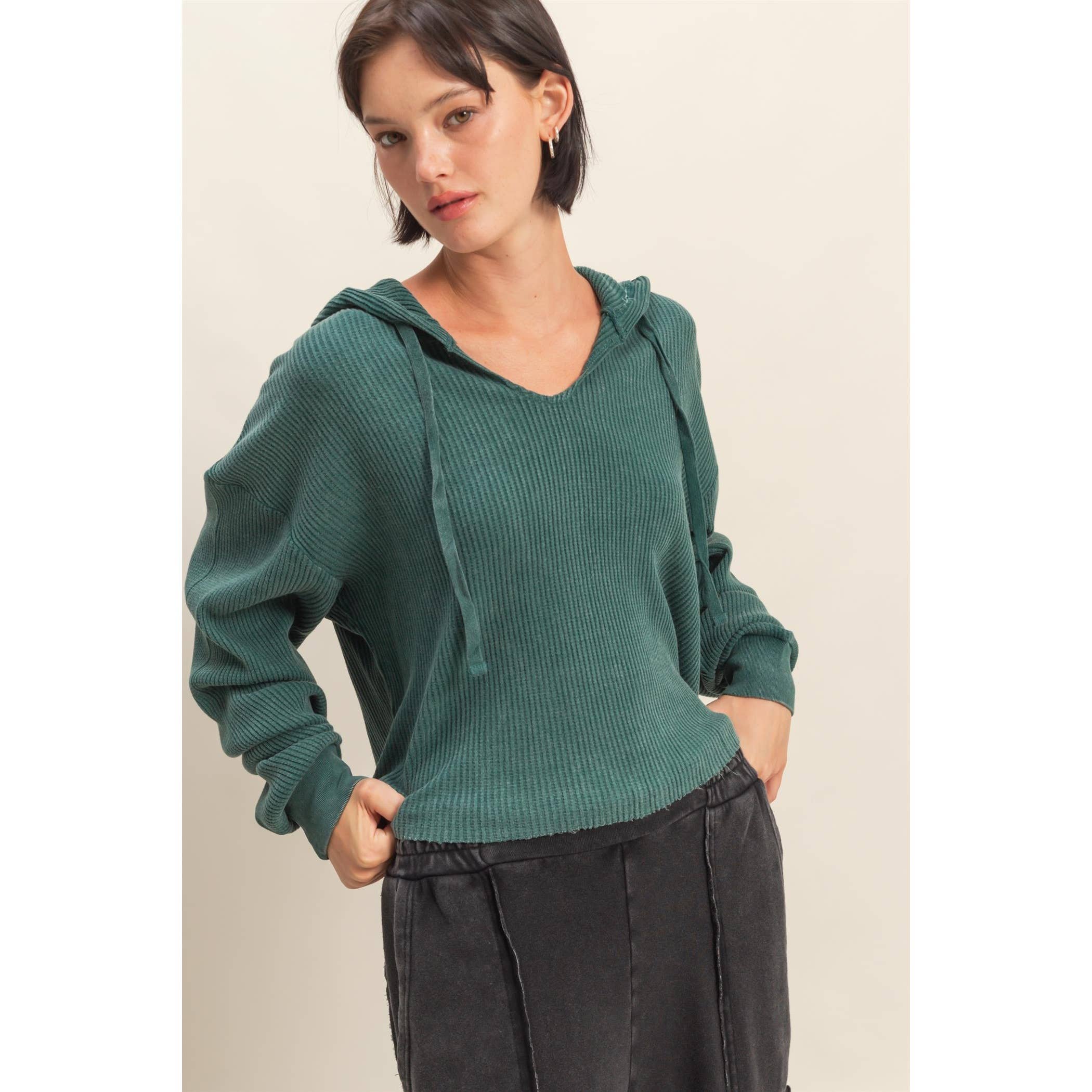 HYFVE – Hoodie – Mulher por atacado – Hoodie de Malha Waffle Cropped com Lavagem Mineral4