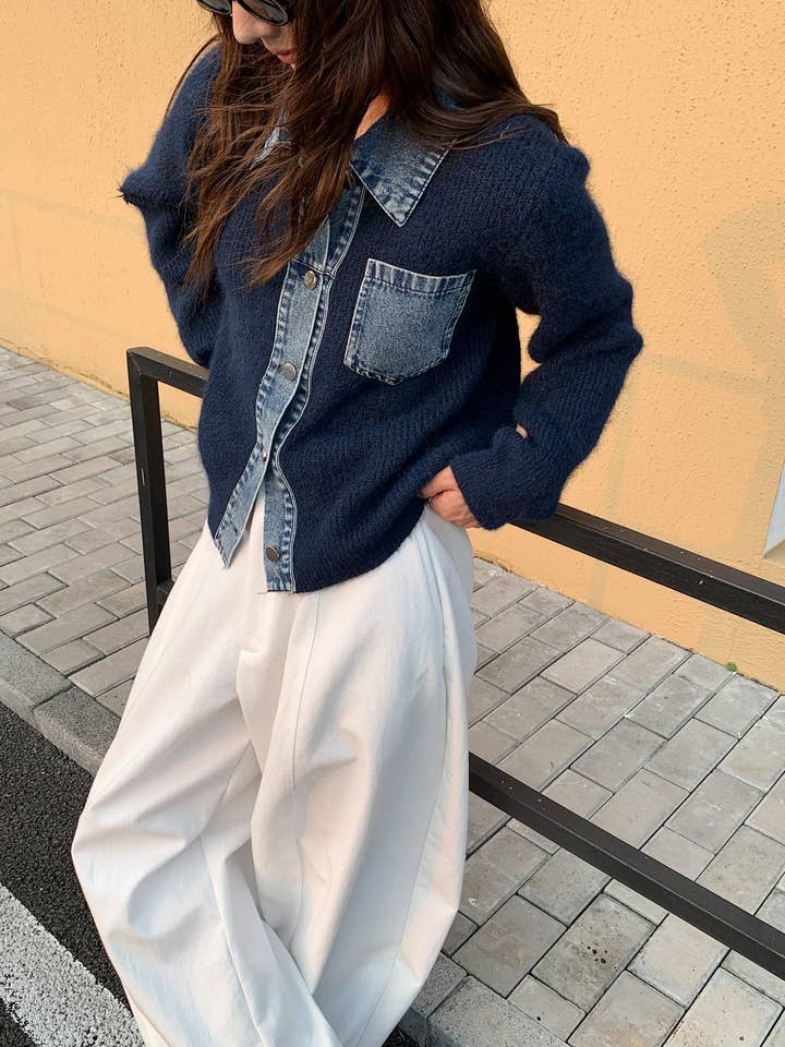 Little Light - Wholesale Jacket - Women's - Denim Layered Pocket Knit Jacket9