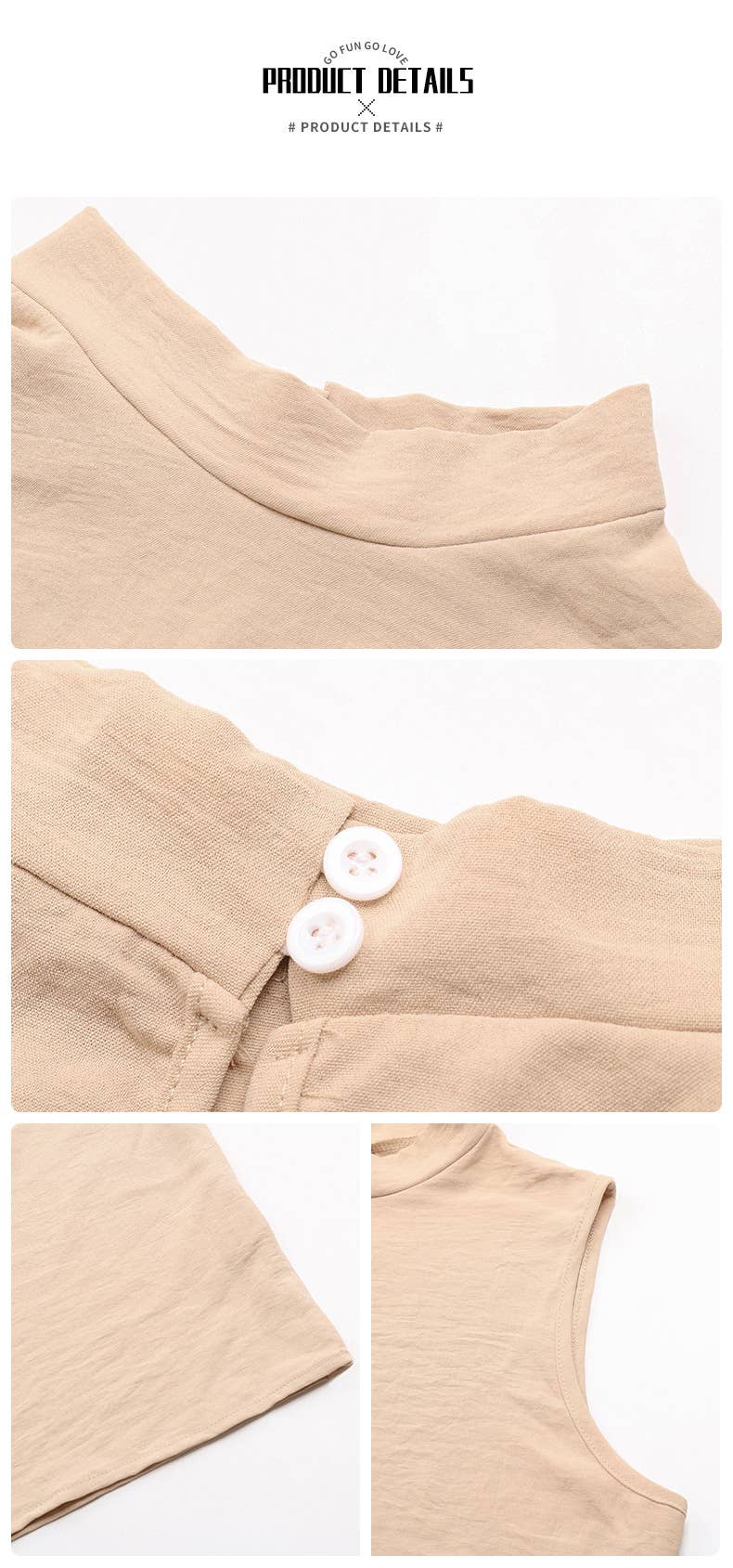 APRICOT SOLID COLOR MID-NECK SLEEVELESS BLOUSE FOR WOMEN for wholesale on Faire7
