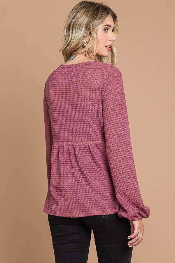 Culture Code - Wholesale Knit Top - Women's - CHT1821L - BUTTON DOWN RUCHING DETAIL LSLV TOP11